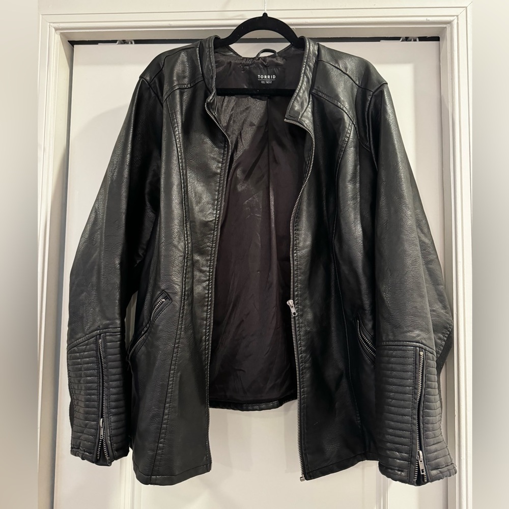 Faux Leather Collarless Moto Jacket